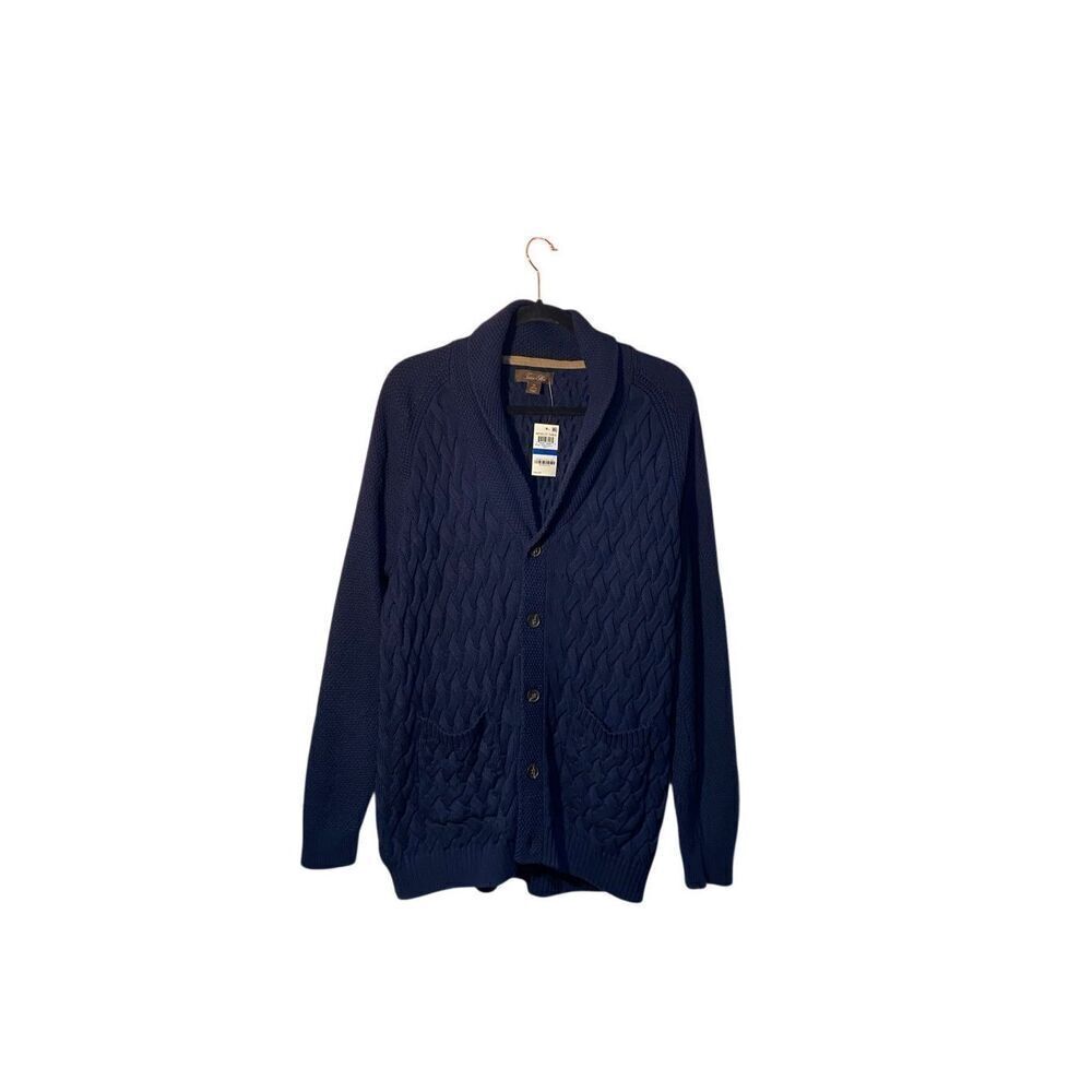 NWT Tasso Elba men’s navy blue cableknit front button Cardigan size XL - Picture 2 of 5